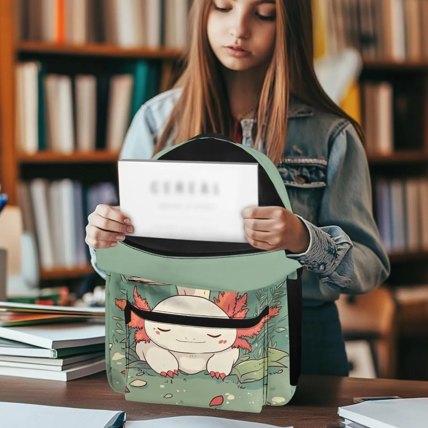 Axolotl Mushroom Backpacks for Girls 8-10 Kids School Bag with Zip School Bag for Boys 5Th Grade Bookbag with Front Pocket for Back to School Presents Back Pack