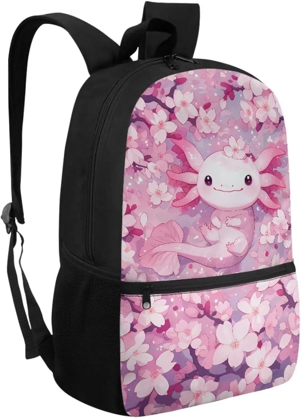 Axolotl School Backpack for Girls Cherry Blossom Backpacks for Women Cute School Bag with Adjustable Shoulder Strap Elementary Book Bag for Travel