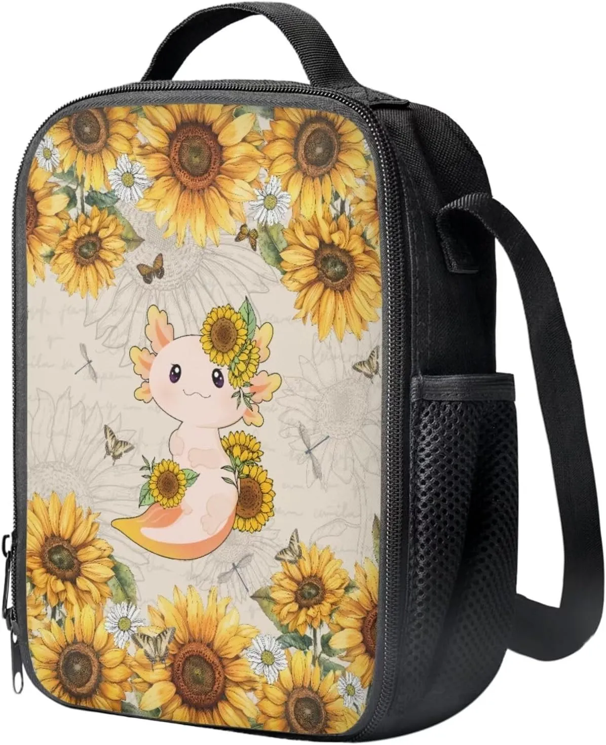 Axolotl Sunflowers Backpack School Bag 3PCS Set for Kids Girls Boys Bookbag with Lunch Bag Pencil Case Elementary Kindergarten Preschool Schoolbag 3 Set 17 Inch Large Capacity