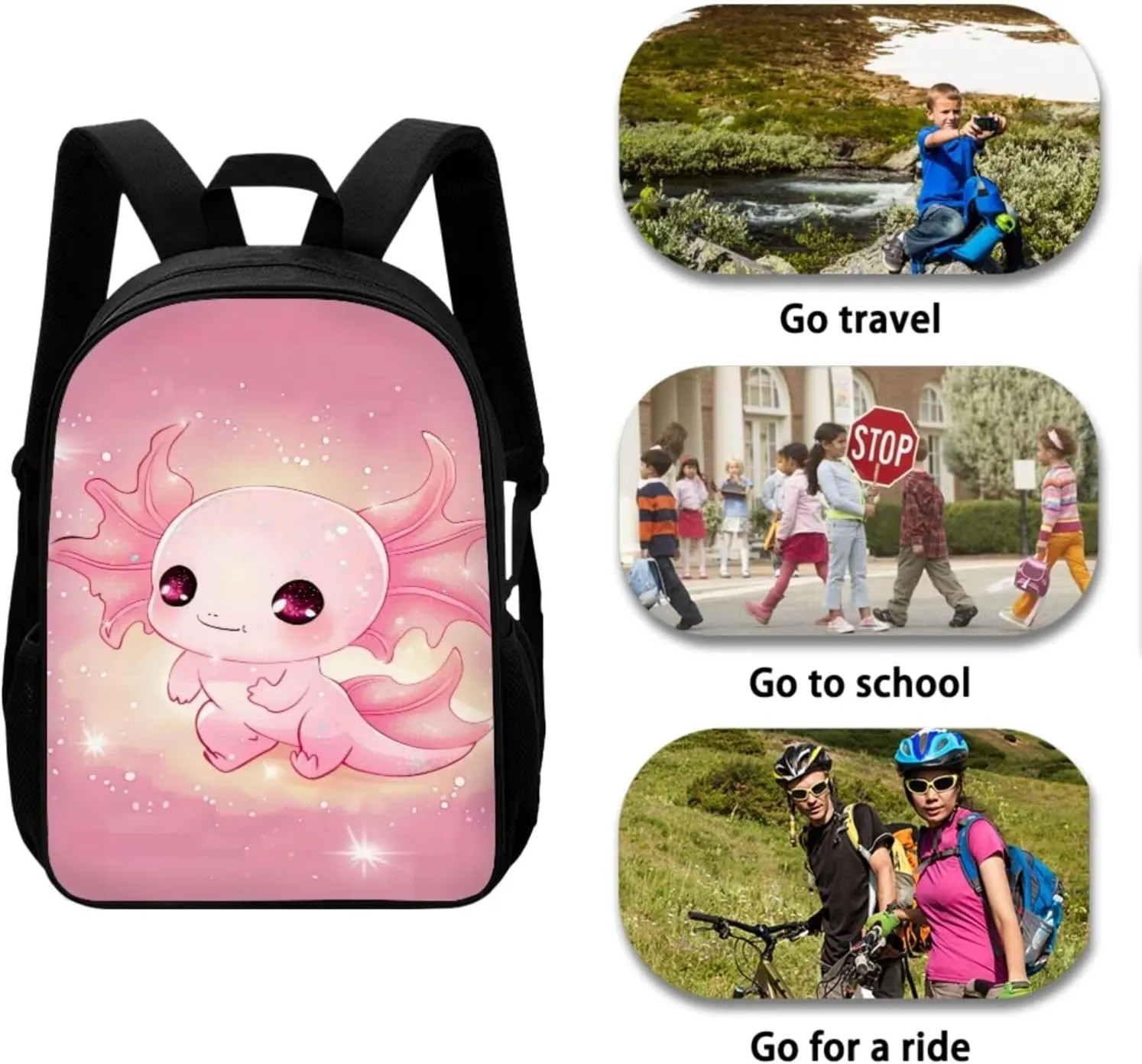 Axolotl Toddler Backpack and Lunch Box Set Girls 2-4 Student Bookbags for Teen Boys Portable School Bag for Middle School Students with Water Bottle Bag Top Handle Help to Carrys