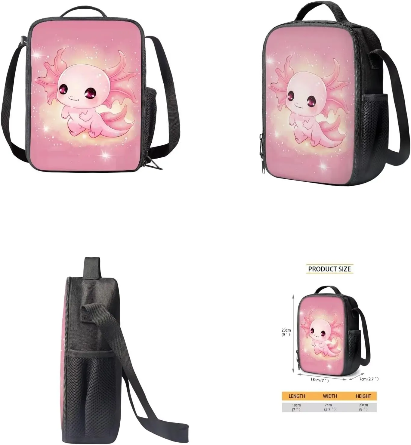 Axolotl Toddler Backpack and Lunch Box Set Girls 2-4 Student Bookbags for Teen Boys Portable School Bag for Middle School Students with Water Bottle Bag Top Handle Help to Carrys