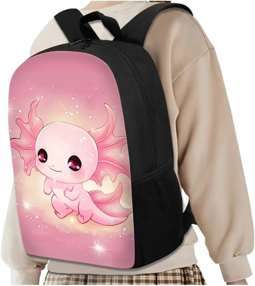 Axolotl Toddler Backpack and Lunch Box Set Girls 2-4 Student Bookbags for Teen Boys Portable School Bag for Middle School Students with Water Bottle Bag Top Handle Help to Carrys