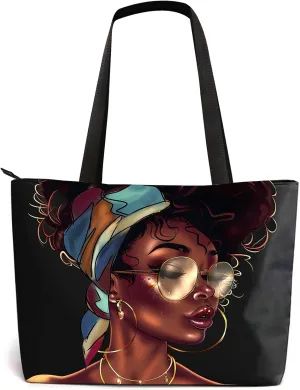 AZPSRT Tote Bag for Women African American Shoulder Handbag Large Capacity Work Fit 15.4 Inch/17.7inch