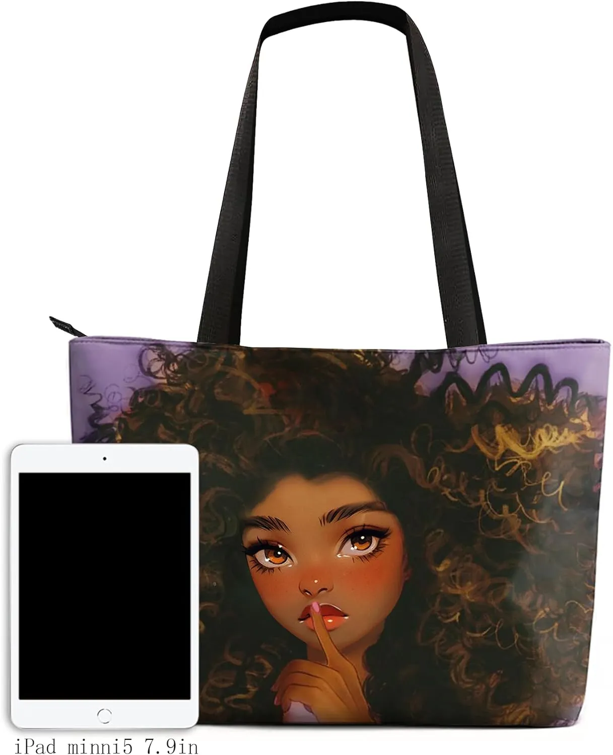 AZPSRT Tote Bag for Women African American Shoulder Handbag Large Capacity Work Fit 15.4 Inch/17.7inch