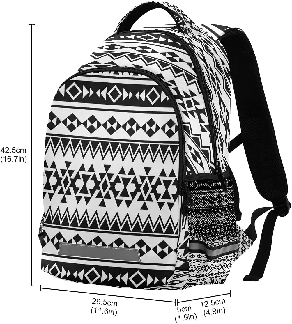Aztec Black White Geometric Backpack School Bookbag Laptop Purse Casual Daypack for Teen Girls Women Boys Men College Travel