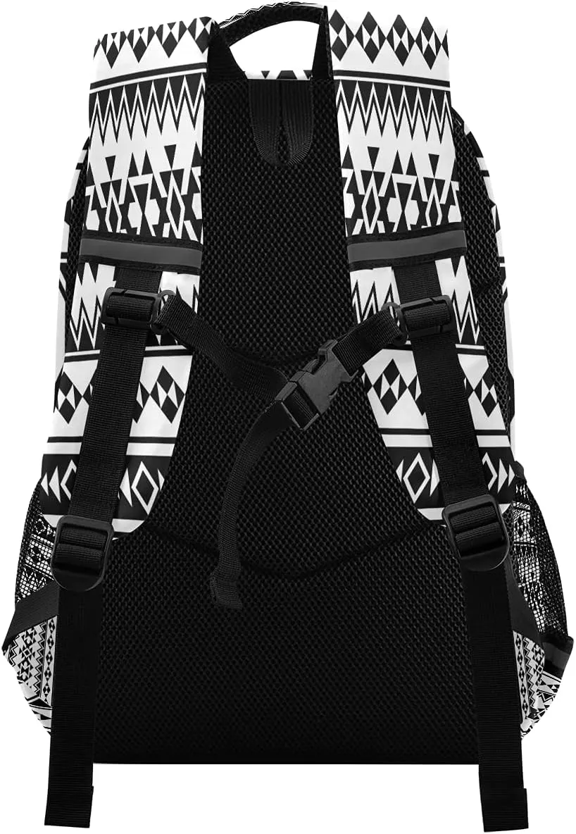 Aztec Black White Geometric Backpack School Bookbag Laptop Purse Casual Daypack for Teen Girls Women Boys Men College Travel