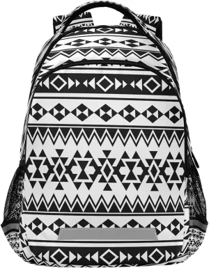 Aztec Black White Geometric Backpack School Bookbag Laptop Purse Casual Daypack for Teen Girls Women Boys Men College Travel