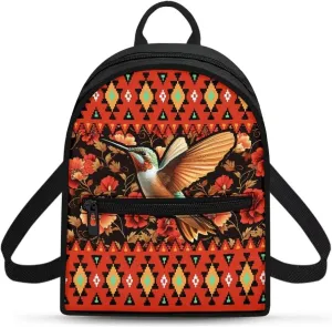 Aztec Hummingbird Backpack for Women Teen Girls Fashion Backpack Purse for Travel Work School Daypack Red Flowers Hiking Rucksack with Adjustable Shoulder Strap