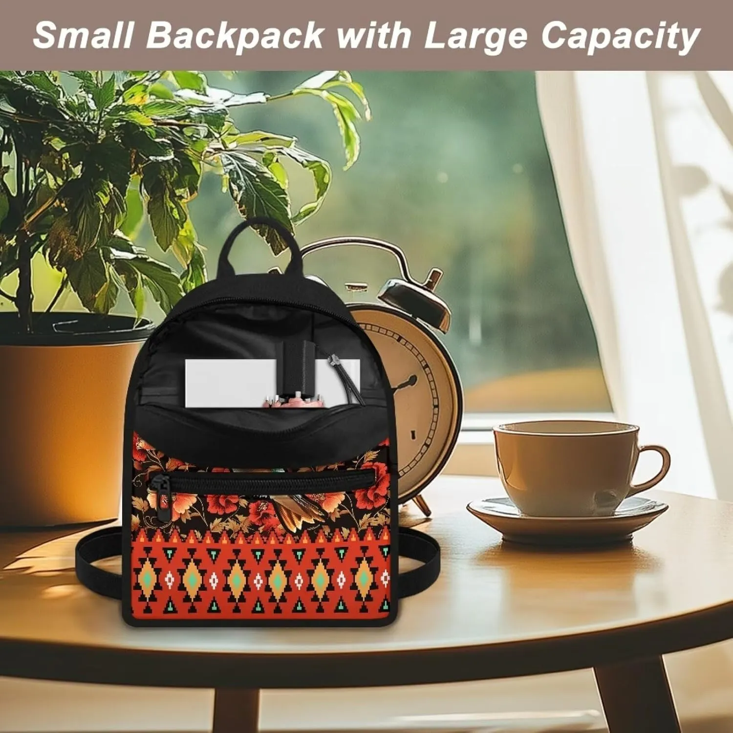 Aztec Hummingbird Backpack for Women Teen Girls Fashion Backpack Purse for Travel Work School Daypack Red Flowers Hiking Rucksack with Adjustable Shoulder Strap