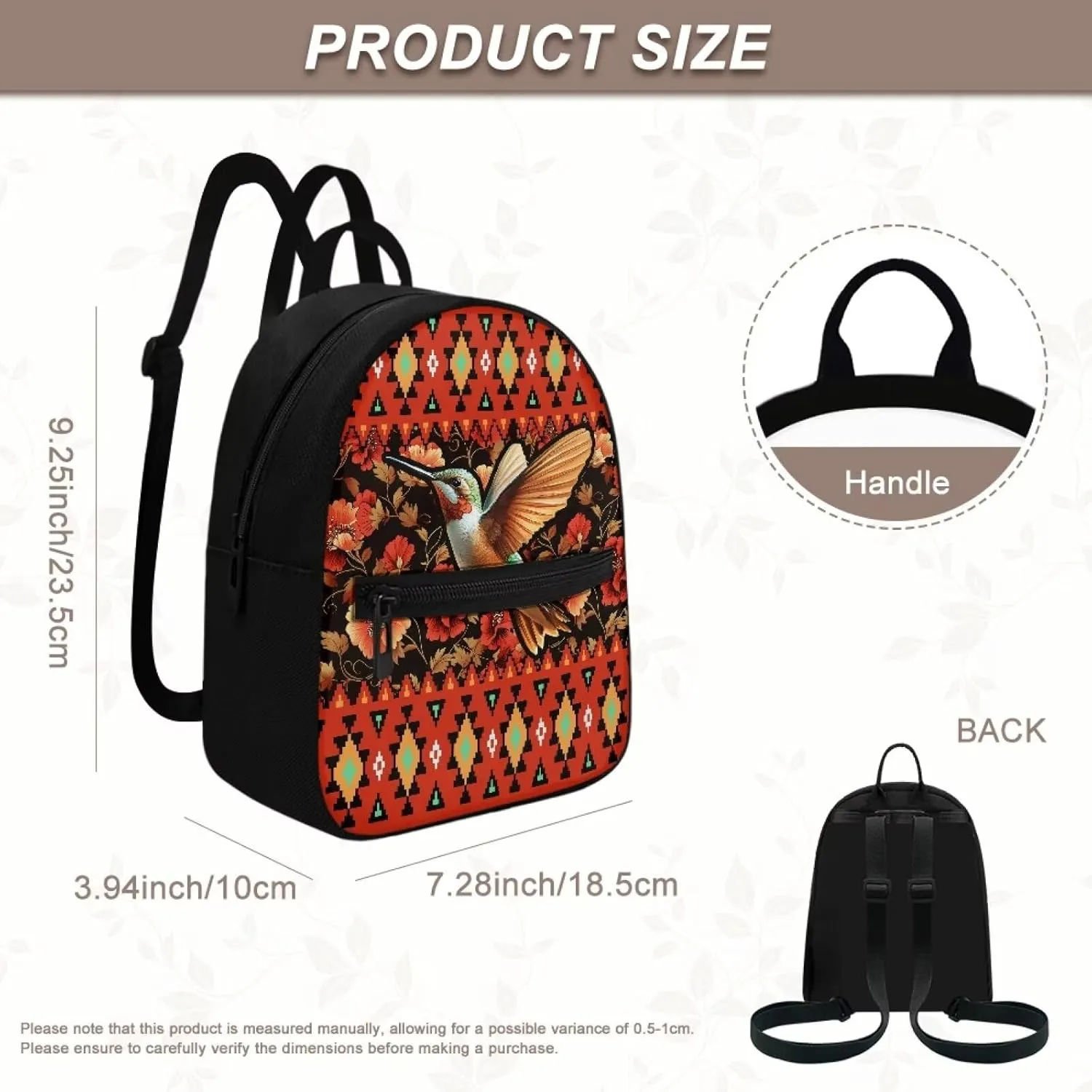 Aztec Hummingbird Backpack for Women Teen Girls Fashion Backpack Purse for Travel Work School Daypack Red Flowers Hiking Rucksack with Adjustable Shoulder Strap