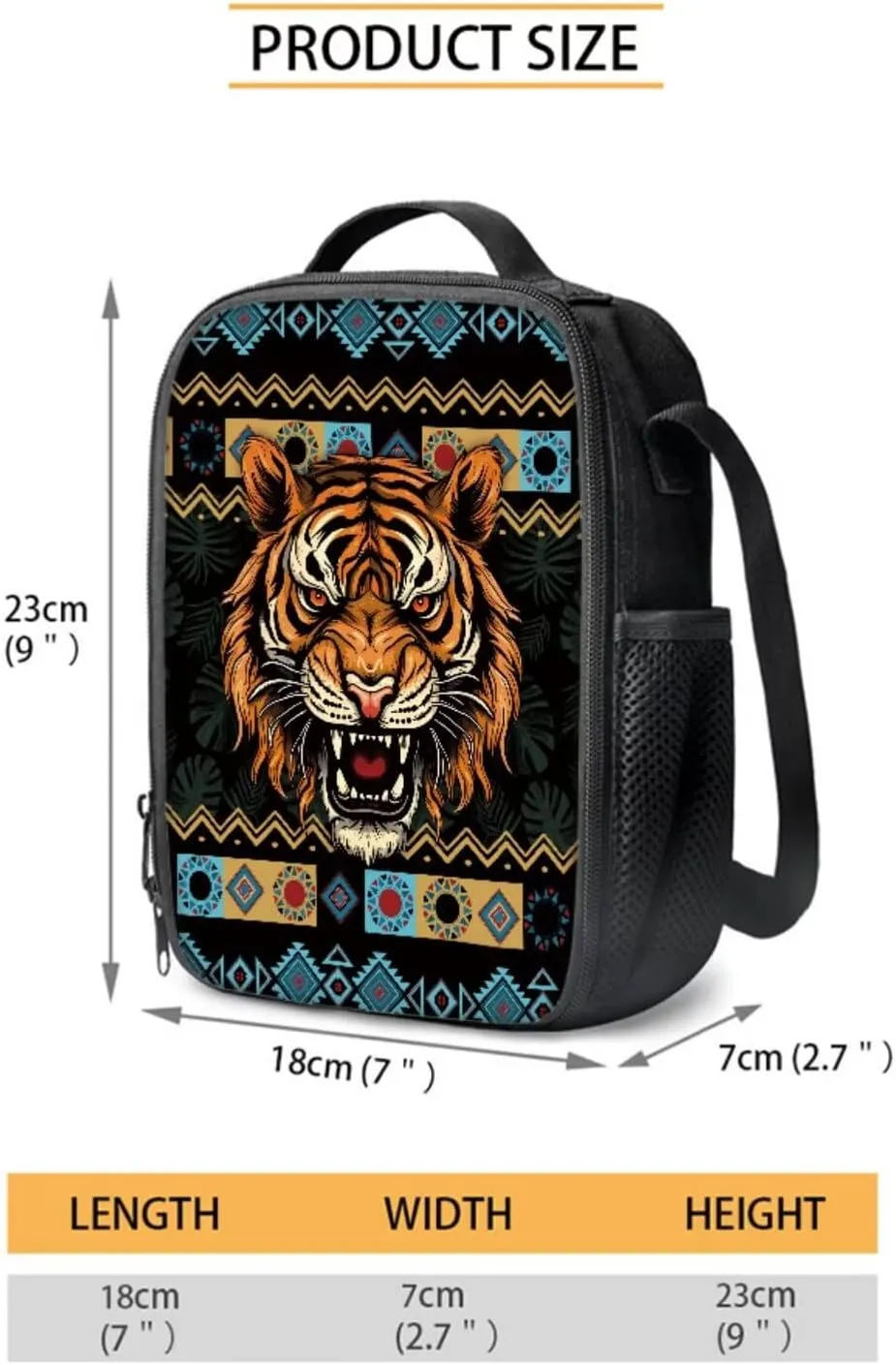 Aztec Tribe Geometric Tiger Print Backpack for Teens Zippered School Backpack Set 4 in 1 with Water Bottle Sleeve Lunch Box Pencil Case Portable Kindergarten Middle School Bookbags Set
