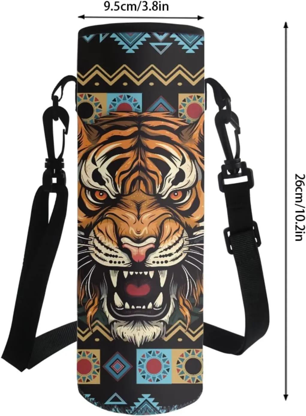 Aztec Tribe Geometric Tiger Print Backpack for Teens Zippered School Backpack Set 4 in 1 with Water Bottle Sleeve Lunch Box Pencil Case Portable Kindergarten Middle School Bookbags Set