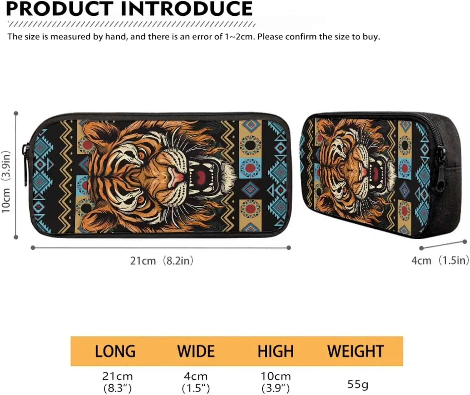 Aztec Tribe Geometric Tiger Print Backpack for Teens Zippered School Backpack Set 4 in 1 with Water Bottle Sleeve Lunch Box Pencil Case Portable Kindergarten Middle School Bookbags Set