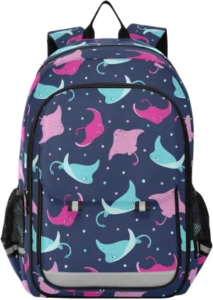 Backpack Colorful Stingray Fish School Shoulder Bag Lightweight Laptop Backpack Student Casual Travel Daypack