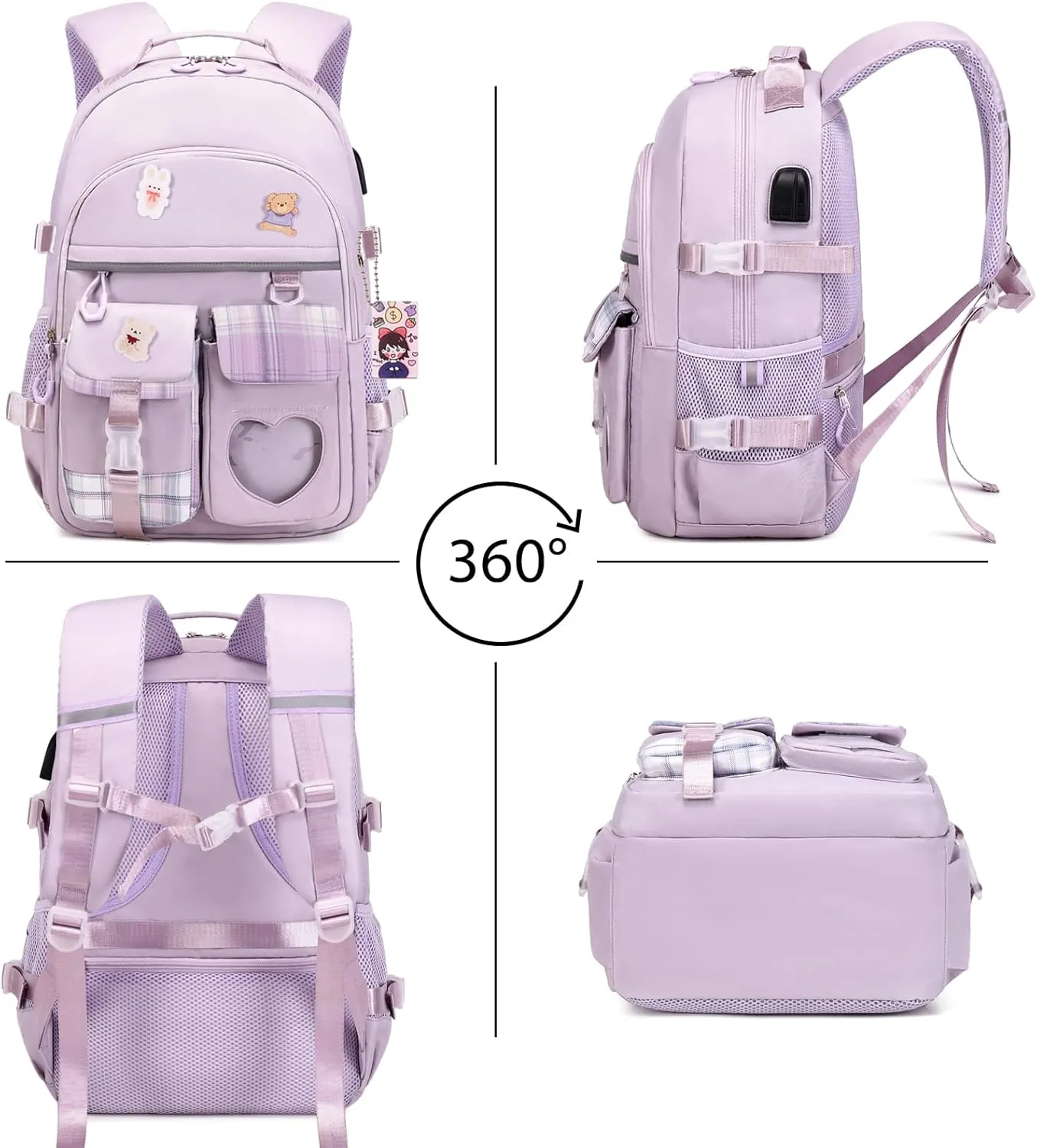 Backpack for Girls - Bookbag Backpacks Schoolbag for Girls Kids Teen Women Casual Travel Daypacks - School Bag Elementary Middle School College Cute Backpack with Lunch Box (Purple)