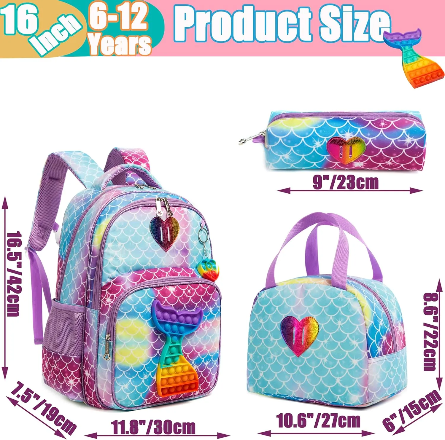 Backpack for Girls Elementary Preschool Kids Lunch Box for School