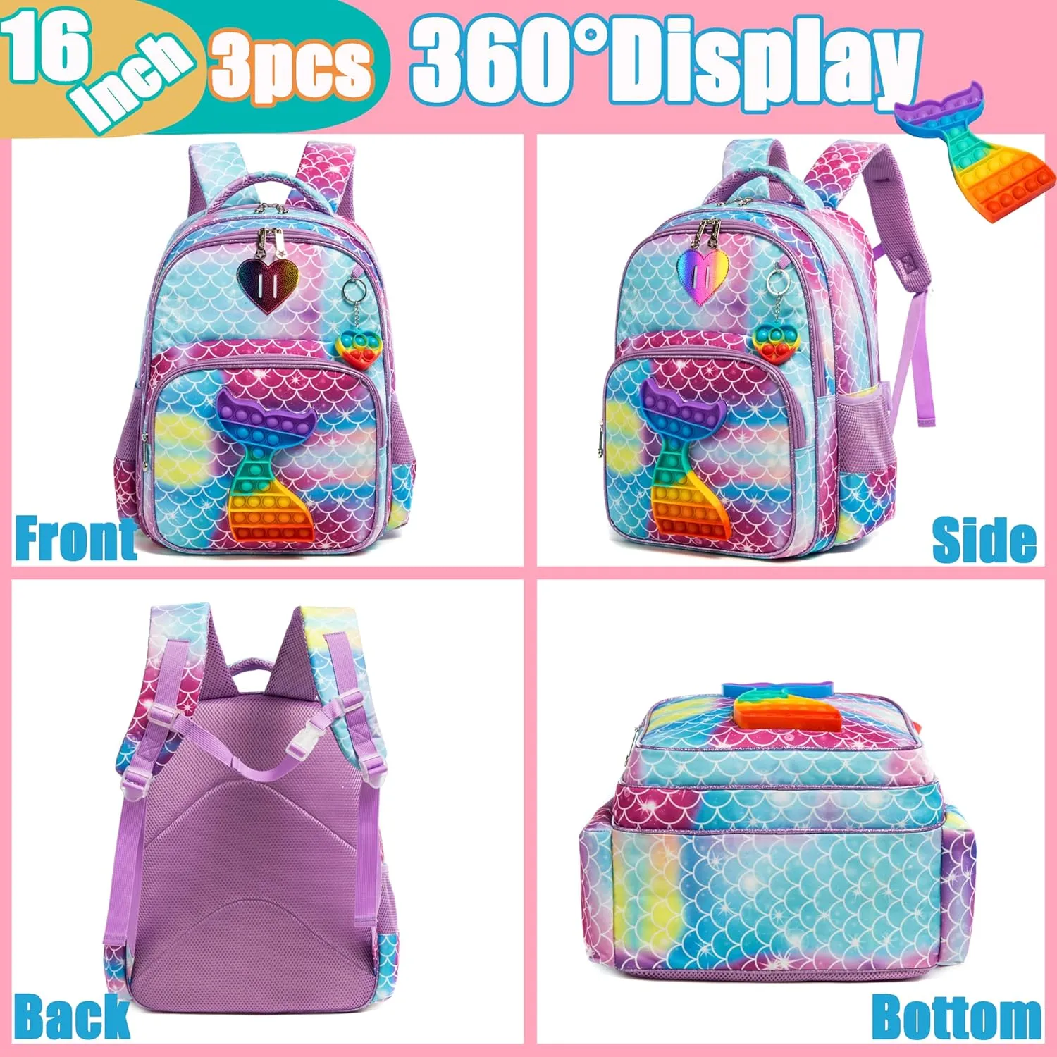 Backpack for Girls Elementary Preschool Kids Lunch Box for School