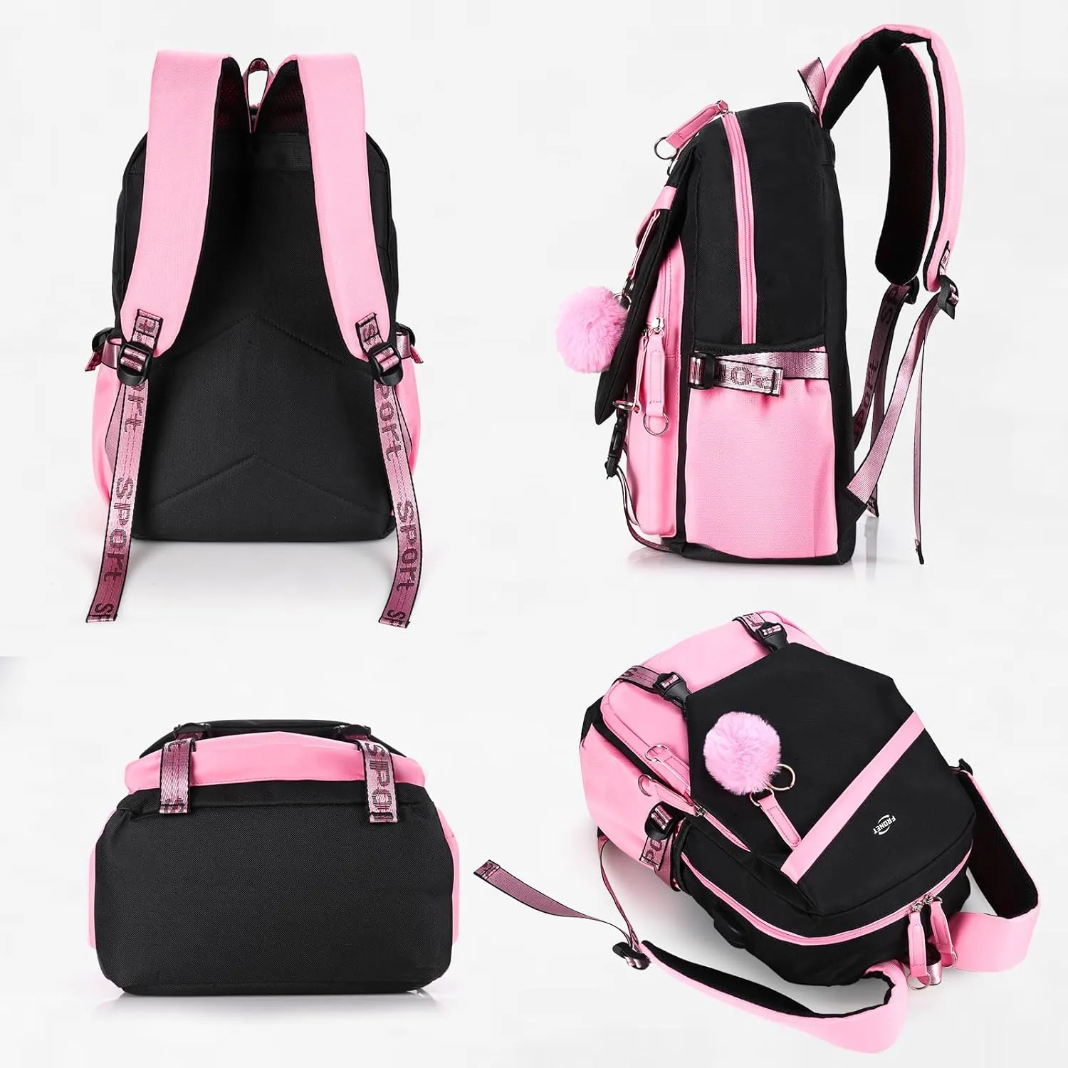 Backpack for Girls Teenage School Bags for Elementary Middle High Student Kids Casual Laptop Daypack Grade 7 8 9 10 Ages 11 12 13 14 15 16 Children Kawaii Pink Bookbag Set with Lunch Bag