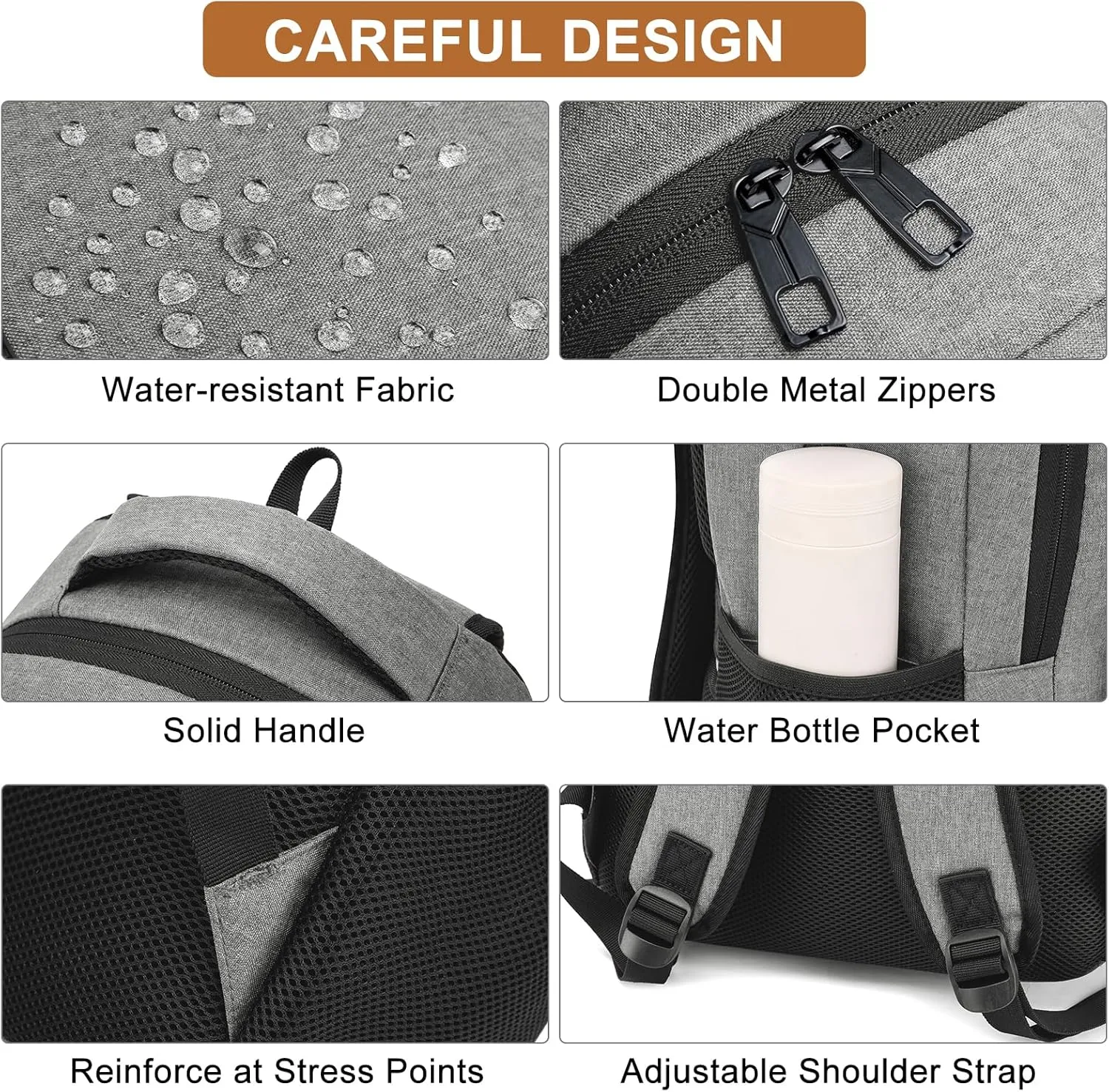 Backpack for Men and Women, 17.3 Inch School Backpacks for Teen Boys Girls, Large Bookbag with USB Charger Port, Water Resistant College Laptop Backpack, Grey