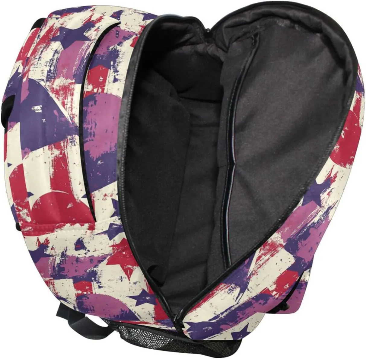 Backpack for Women Men Fashion Diaper Bag Backpack with Chest Strap for College Work Purple Heart Day Red and Blue Stars