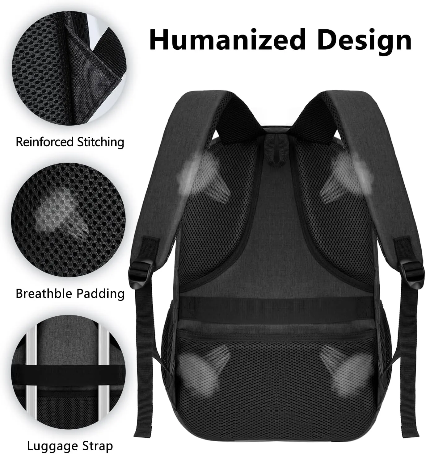 Backpack for Women Men, School Backpack for Boys Girls Teens, 17.3 Inch Laptop Backpack with USB Port, College Middle High School Bookbag, Water Resistent Business Mochila para hombre, Black