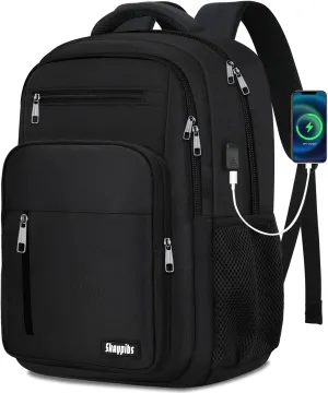 Backpack for Women Men, School Backpack for Boys Girls Teens, 17.3 Inch Laptop Backpack with USB Port, College Middle High School Bookbag, Water Resistent Business Mochila para hombre, Black