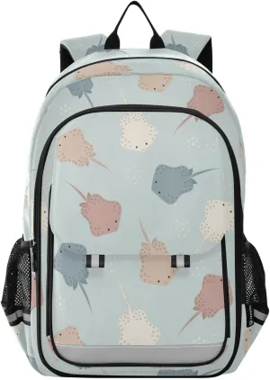 Backpack Stingrays Fish Pattern School Shoulder Bag Lightweight Laptop Backpack Student Casual Travel Daypack