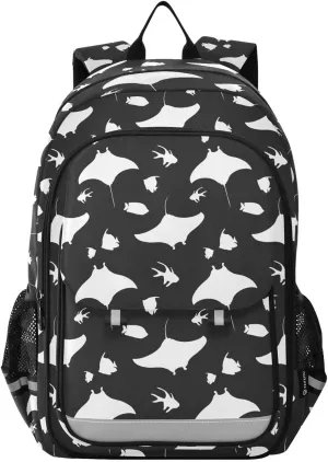 Backpack White Stingray Fish School Shoulder Bag Lightweight Laptop Backpack Student Casual Travel Daypack