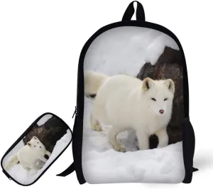 Backpack with Pencil Bag, Animal 3D Fox Pattern for Age 6-15 Years Old Kids Boys Girls
