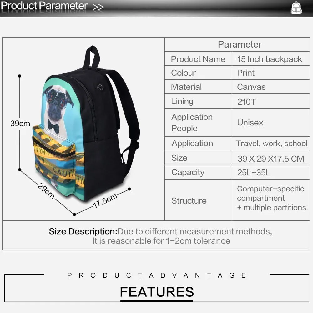 Backpack with Pencil Bag, Animal 3D Fox Pattern for Age 6-15 Years Old Kids Boys Girls