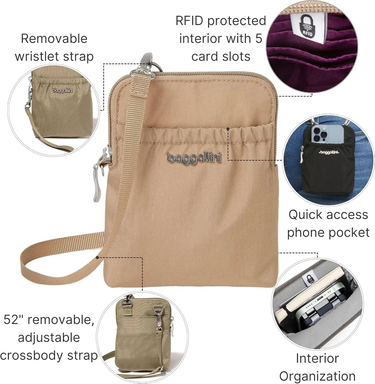 Baggallini Bryant Pouch Small Crossbody Bag for Women - Phone Purse with Crossbody Strap - Lightweight Crossbody Pouch