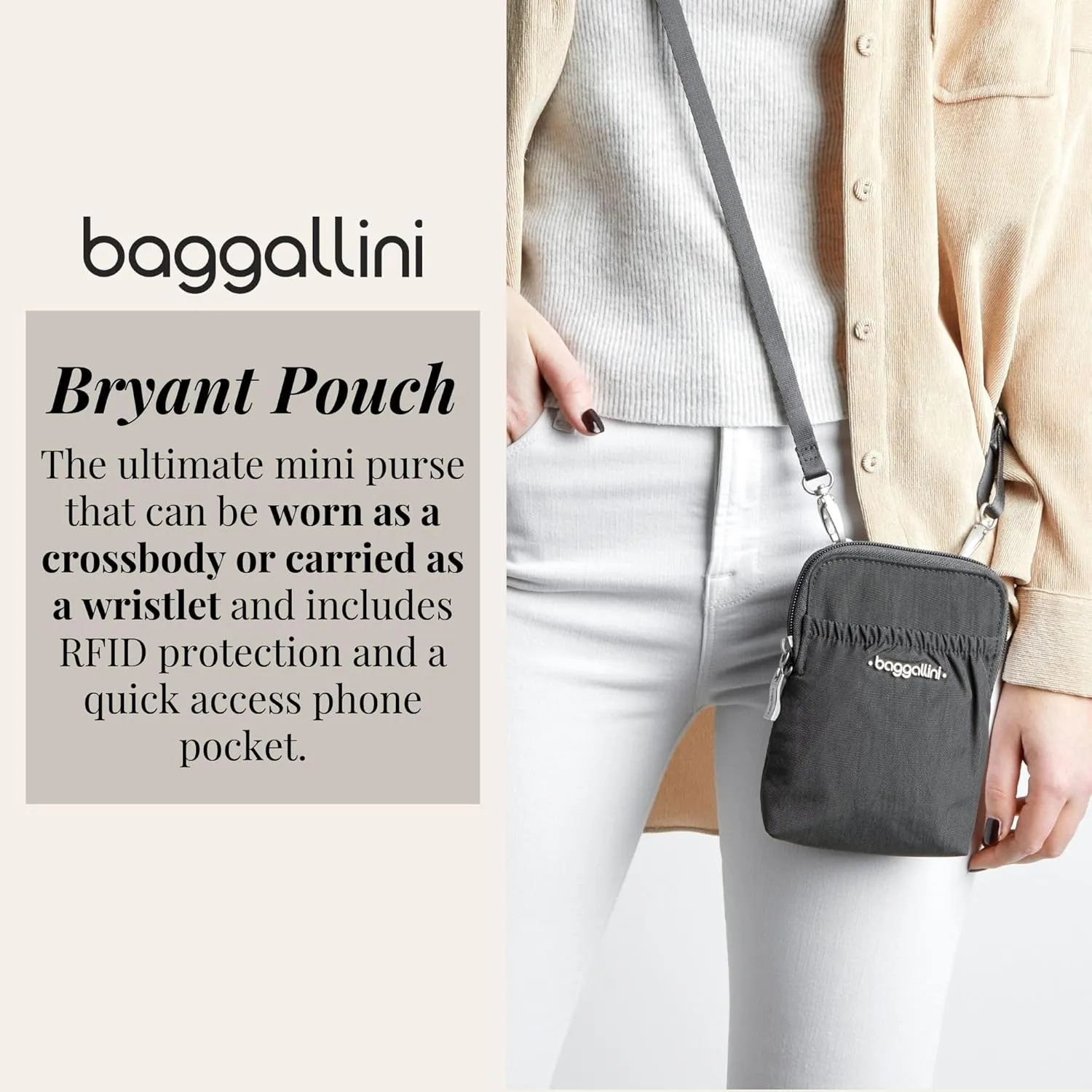 Baggallini Bryant Pouch Small Crossbody Bag for Women - Phone Purse with Crossbody Strap - Lightweight Crossbody Pouch