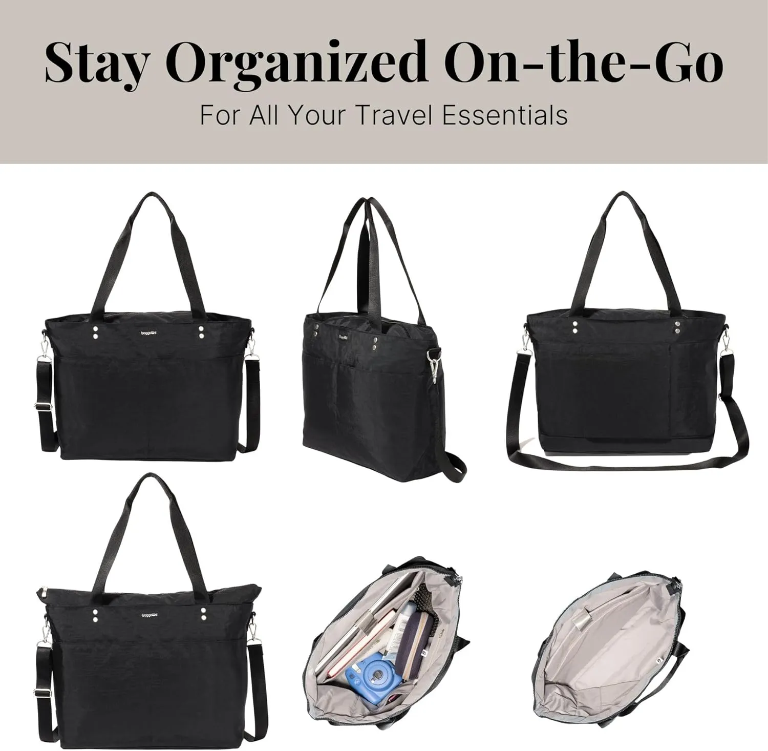 Baggallini Carryall Laptop Tote-Medium 12x19 Inch Travel Crossbody Shoulder Bag