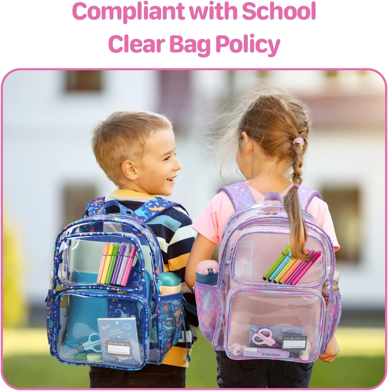 Bagseri Clear Backpack for Kids - 15 Inch Heavy Duty Clear Bookbag for School Safe and Lightweight Transparent Backpack for Kids Aged 3 to 7, Purple Mermaid