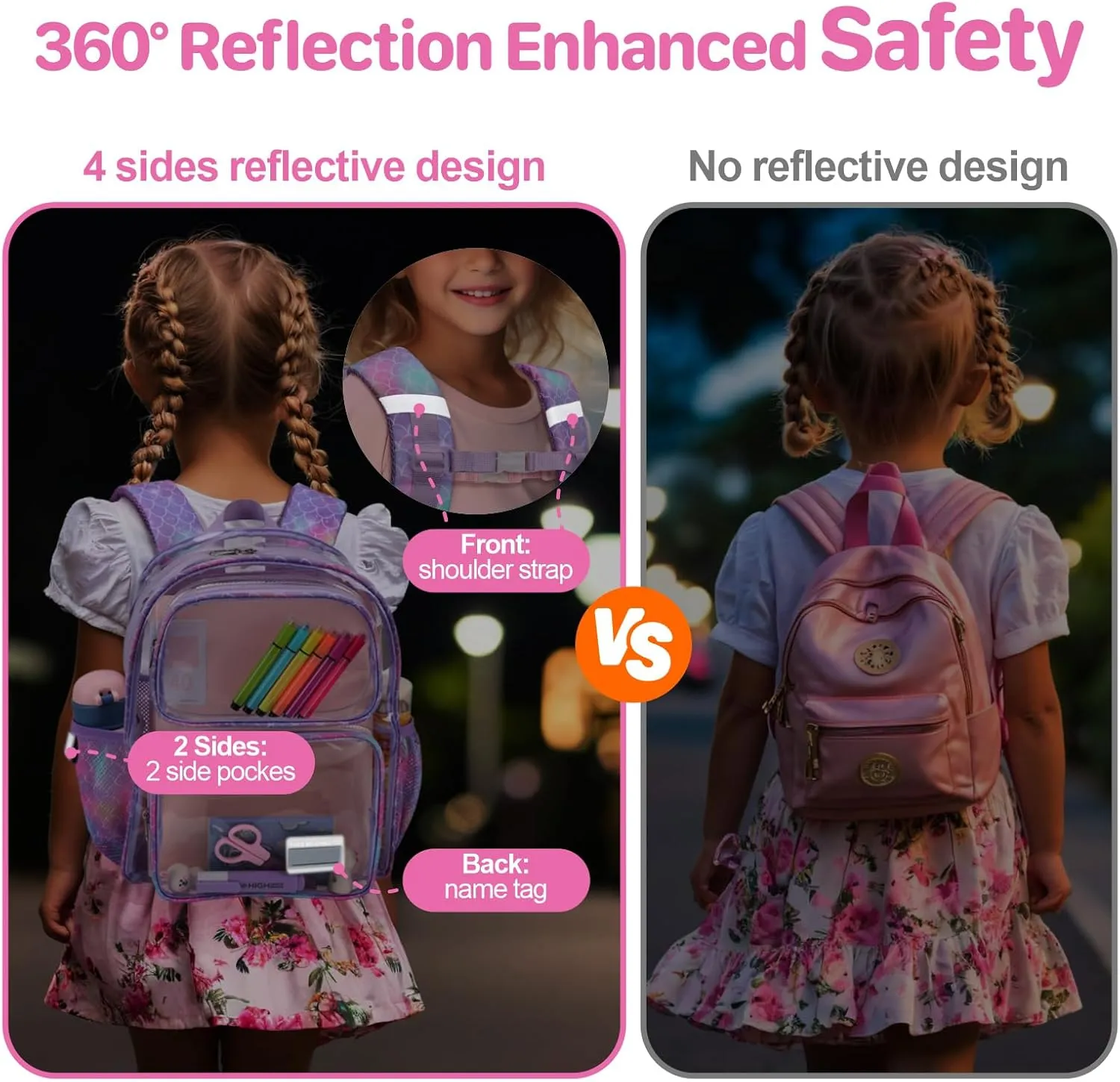 Bagseri Clear Backpack for Kids - 15 Inch Heavy Duty Clear Bookbag for School Safe and Lightweight Transparent Backpack for Kids Aged 3 to 7, Purple Mermaid