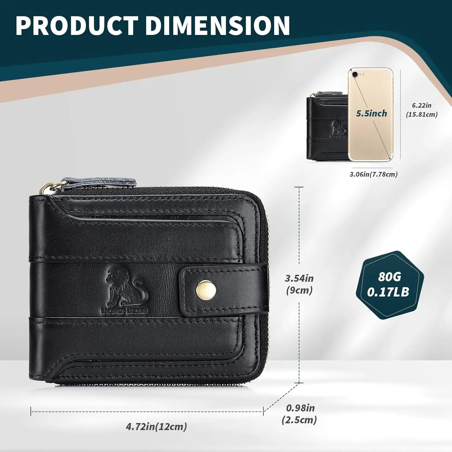 BAIGIO Genuine Leather Wallets for Men Multi Card Purse with Zipper Wallet Men RFID Blocking Coin Pocket (Type 2-Black)