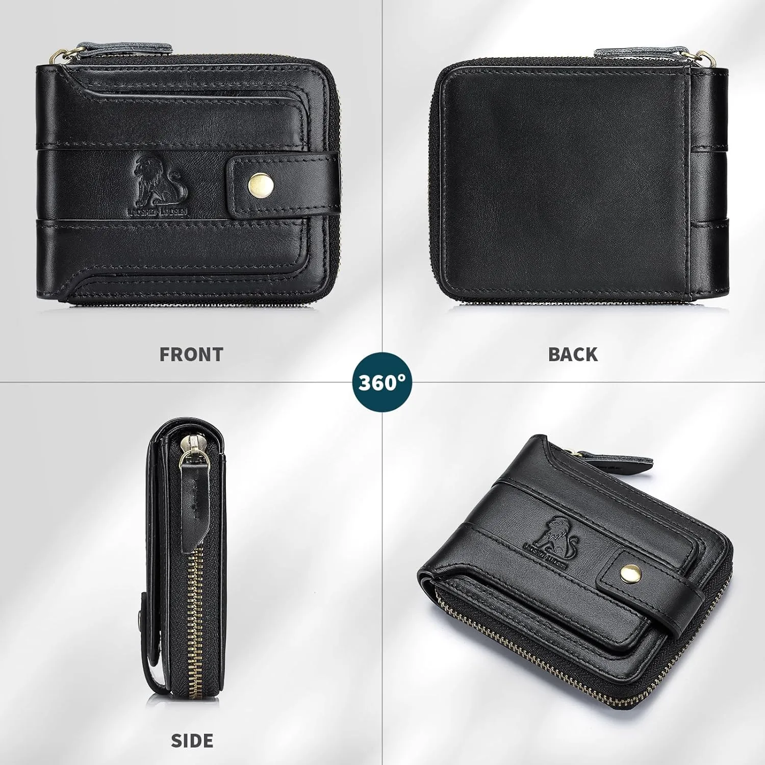 BAIGIO Genuine Leather Wallets for Men Multi Card Purse with Zipper Wallet Men RFID Blocking Coin Pocket (Type 2-Black)