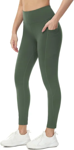 baleaf Fleece Lined Leggings Women Water Resistant 25" Petite Winter Warm Legging Thermal Running Tights Yoga Hiking Pants Green S