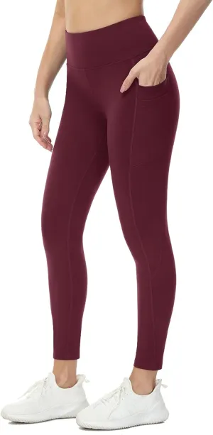 baleaf Fleece Lined Leggings Women Water Resistant 25" Petite Winter Warm Legging Thermal Running Tights Yoga Hiking Pants Red Wine XL