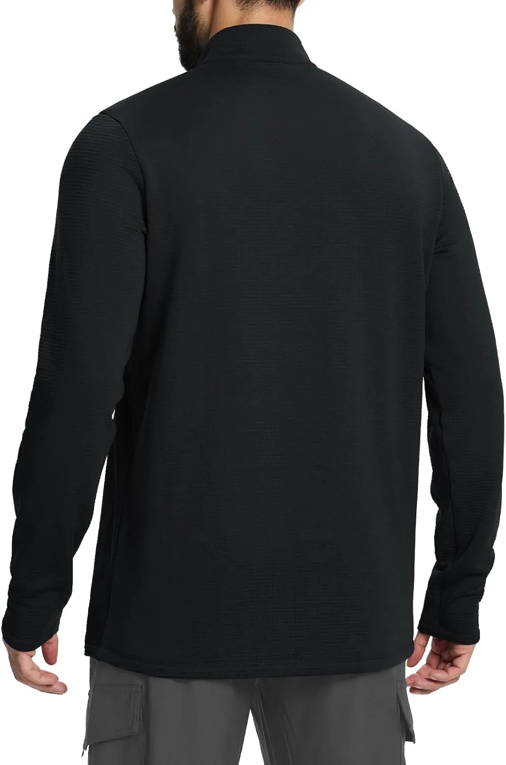 baleaf Men's Fleece Lined Running Jacket Quarter Zip Cold Weather Gear Waffle Thermal Pullover with Zip Pockets