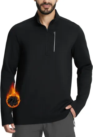 baleaf Men's Fleece Lined Running Jacket Quarter Zip Cold Weather Gear Waffle Thermal Pullover with Zip Pockets