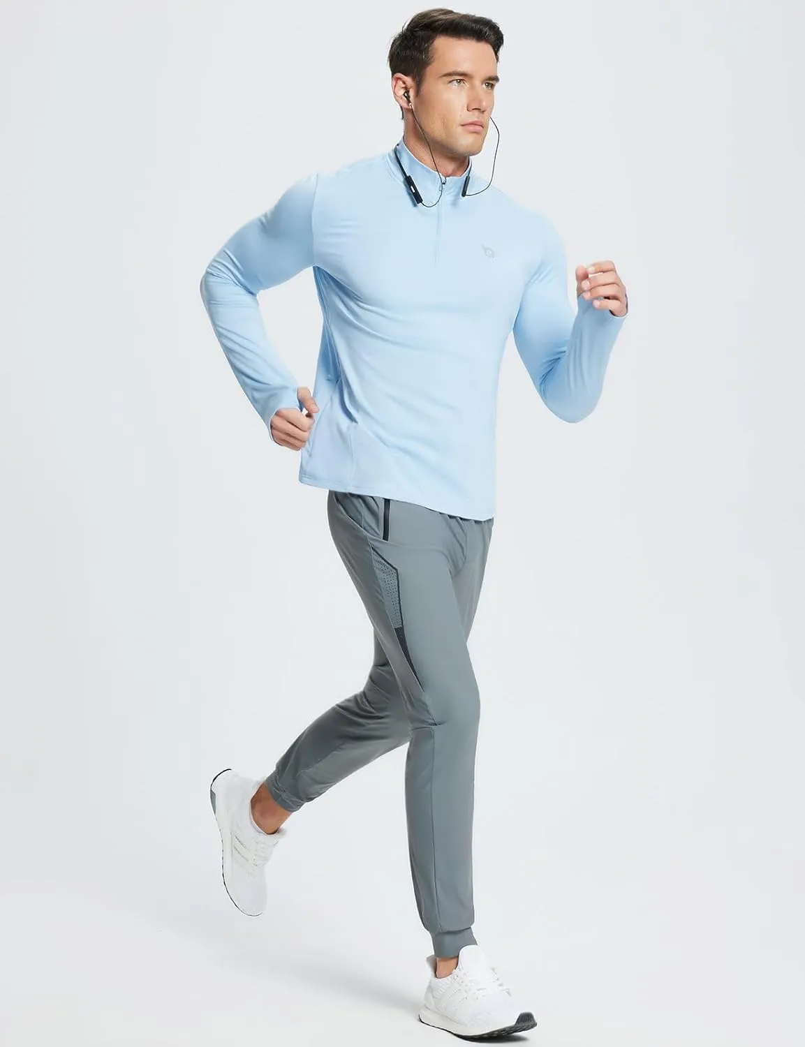 baleaf Mens Long Sleeve Running Shirts Fleece Pullover Quarter Zip Pockets Cold Weather Winter Gear