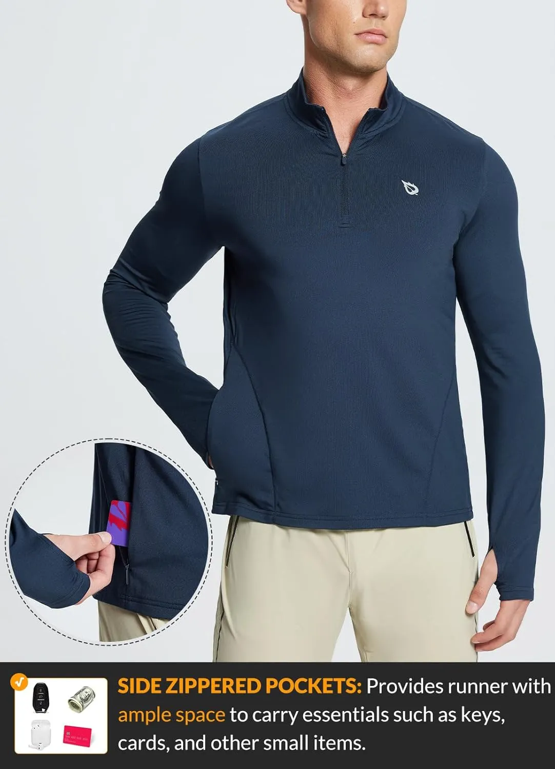baleaf Mens Long Sleeve Running Shirts Fleece Pullover Quarter Zip Pockets Cold Weather Winter Gear