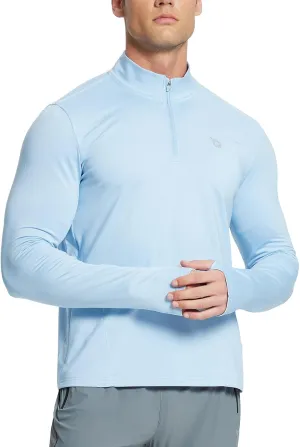 baleaf Mens Long Sleeve Running Shirts Fleece Pullover Quarter Zip Pockets Cold Weather Winter Gear