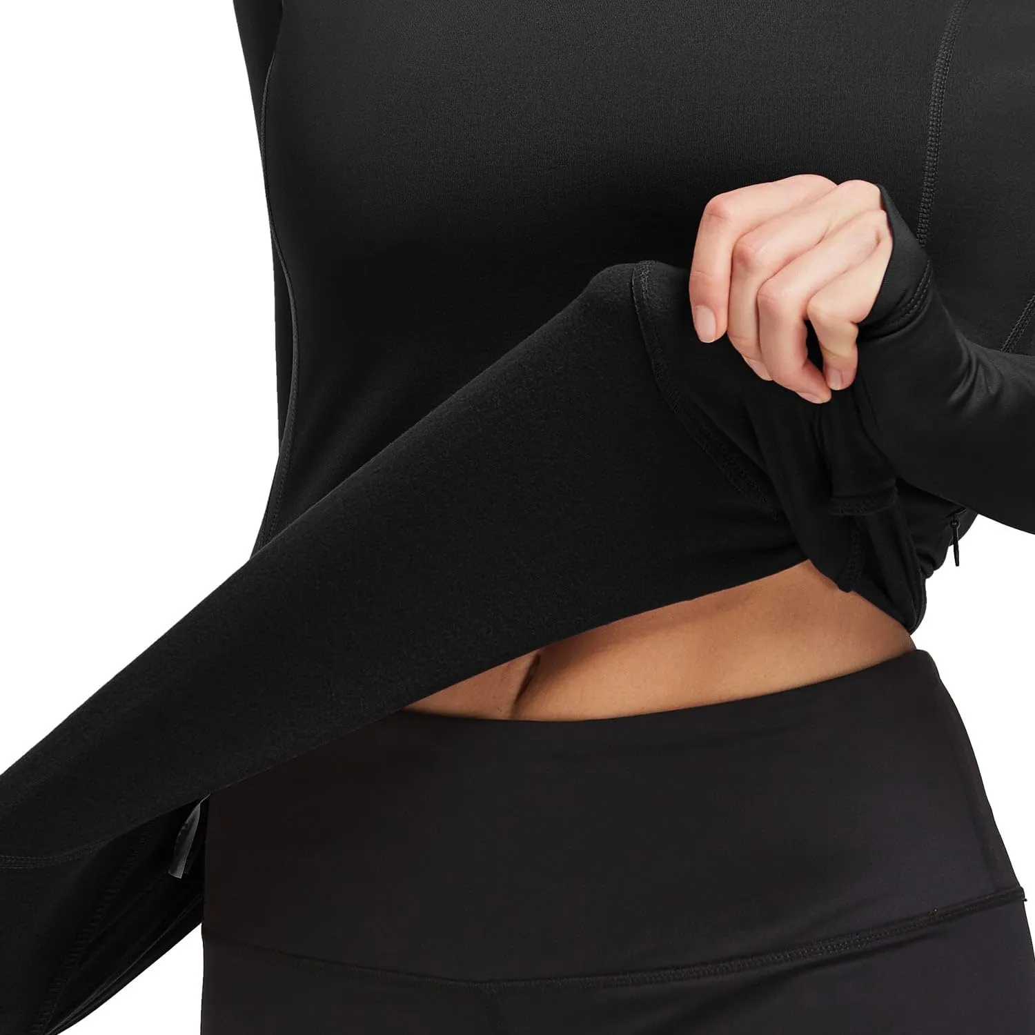 baleaf Thermal Shirts for Women Long Sleeve Fleece Tops Running Workout Cold Weather Gear Compression Zipper Pocket