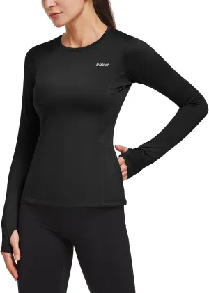baleaf Thermal Shirts for Women Long Sleeve Fleece Tops Running Workout Cold Weather Gear Compression Zipper Pocket