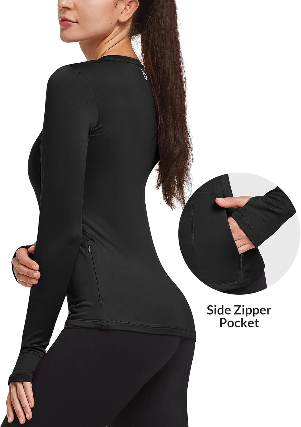 baleaf Thermal Shirts for Women Long Sleeve Fleece Tops Running Workout Cold Weather Gear Compression Zipper Pocket