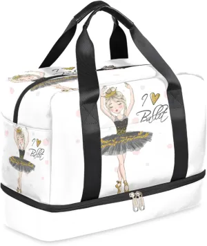 Ballerina Ballet Dancer Sports Gym Bag for Men Women Travel Duffel Bag with Shoes Compartment Workout Weekender Overnight Bag Dance Bag for Kids Girls Boys Teens