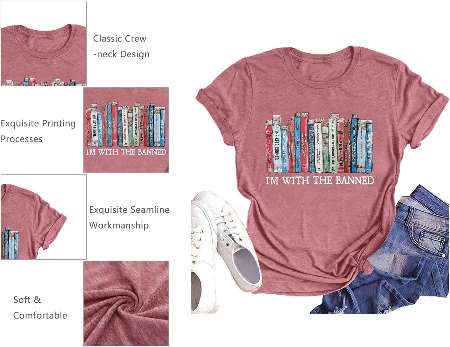Banned Books T Shirts for Women I'm with The Banned Shirts Book Lover Gifts Casual Librarian Tops