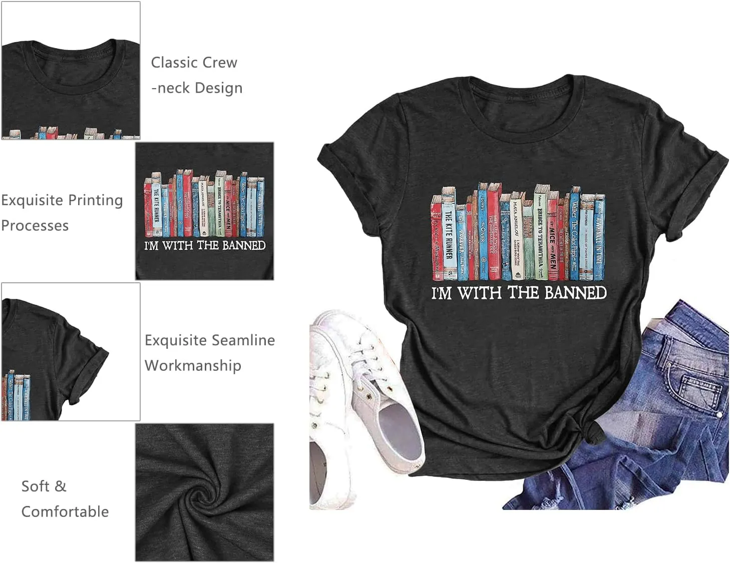 Banned Books T Shirts for Women I'm with The Banned Shirts Book Lover Gifts Casual Librarian Tops